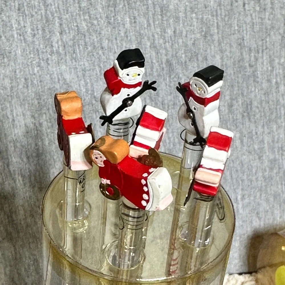 Boston Warehouse Whirligig Swizzle Sticks 12pc Holiday Santa Snowman Angel